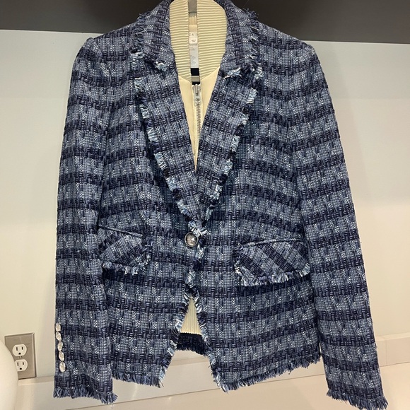 $698 Veronica Beard Cutaway Dickey Jacket Blazer blue luxe fringe trim tweed 8 - Picture 16 of 16